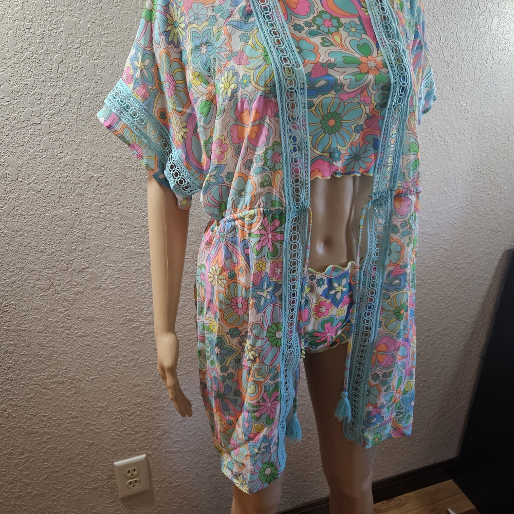 Floral Ruffle Three-Piece Swim Set - Multicolor - Picture 11 of 14